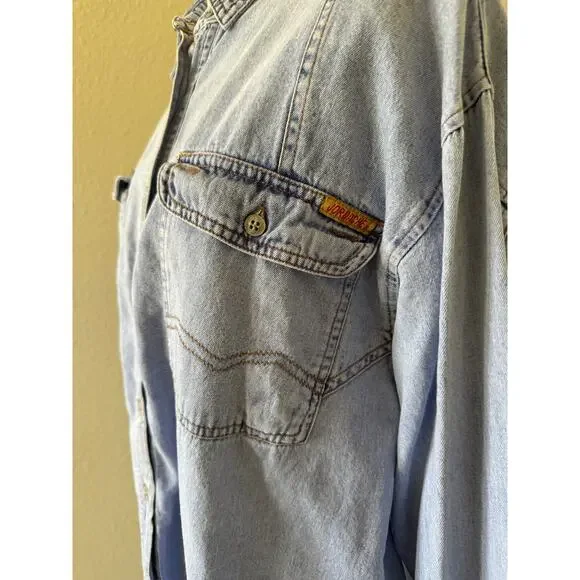 VINTAGE Jordache Shirt Large Blue Jean Denim Button Up 80s 90s - Picture 6 of 11